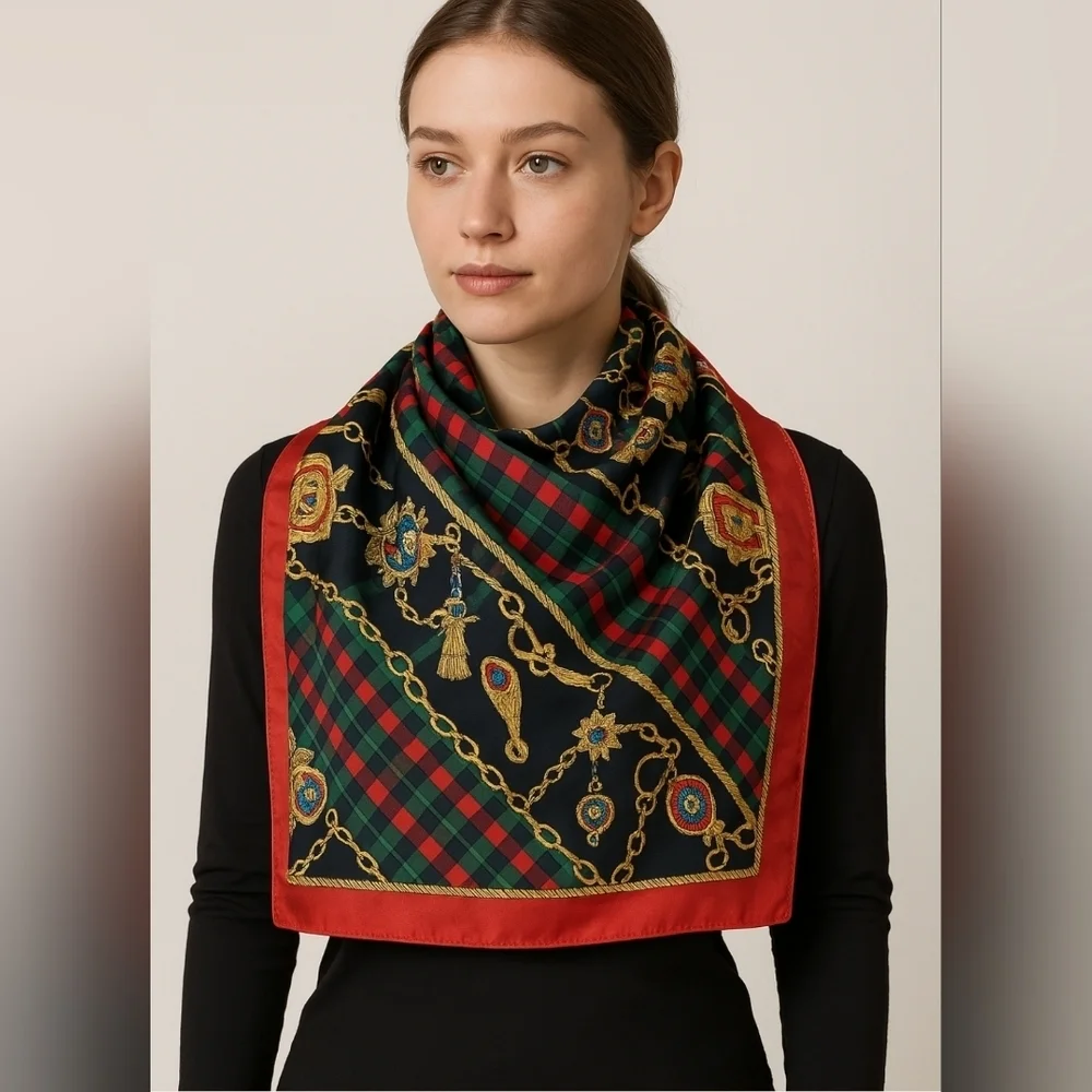 Tie Rack Art Of The Scarf Womens Square Scarf One Size Red Belt Print Italy
